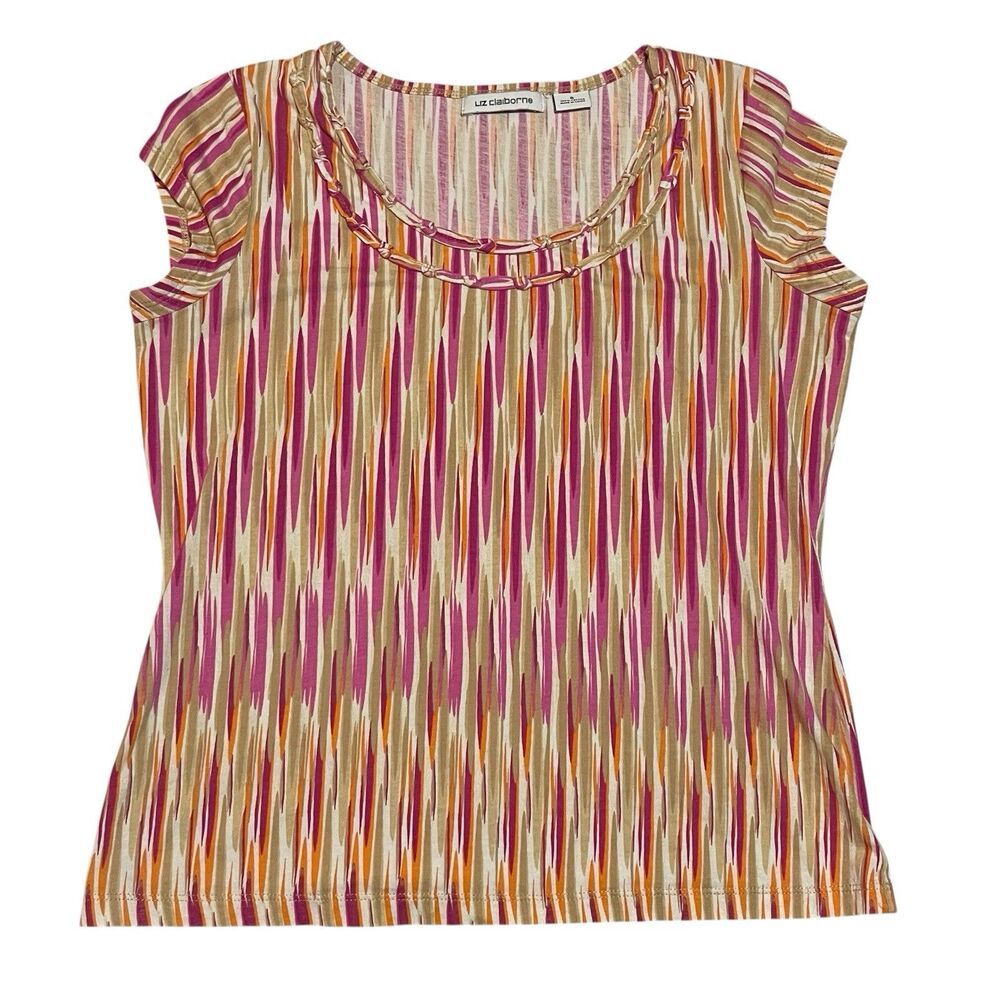 Liz Clairborne Abstract Multicolor Pink Casual Short Sleeve Blouse Size Small